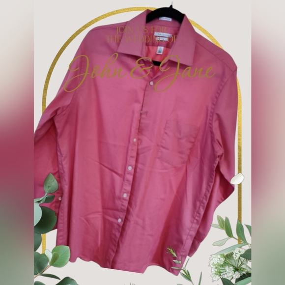 Van Heusen Men's Coral Dress Shirt 16 Long Sleeve 32/ 33 Button Down Collar TIE - Picture 10 of 10